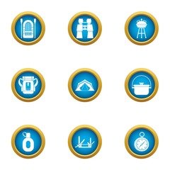Trekking icons set. Flat set of 9 trekking vector icons for web isolated on white background
