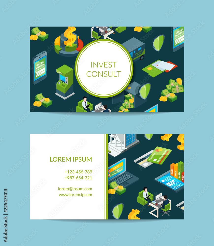 Canvas Prints vector isometric money flow in bank business card template for bank or finance investment and consul