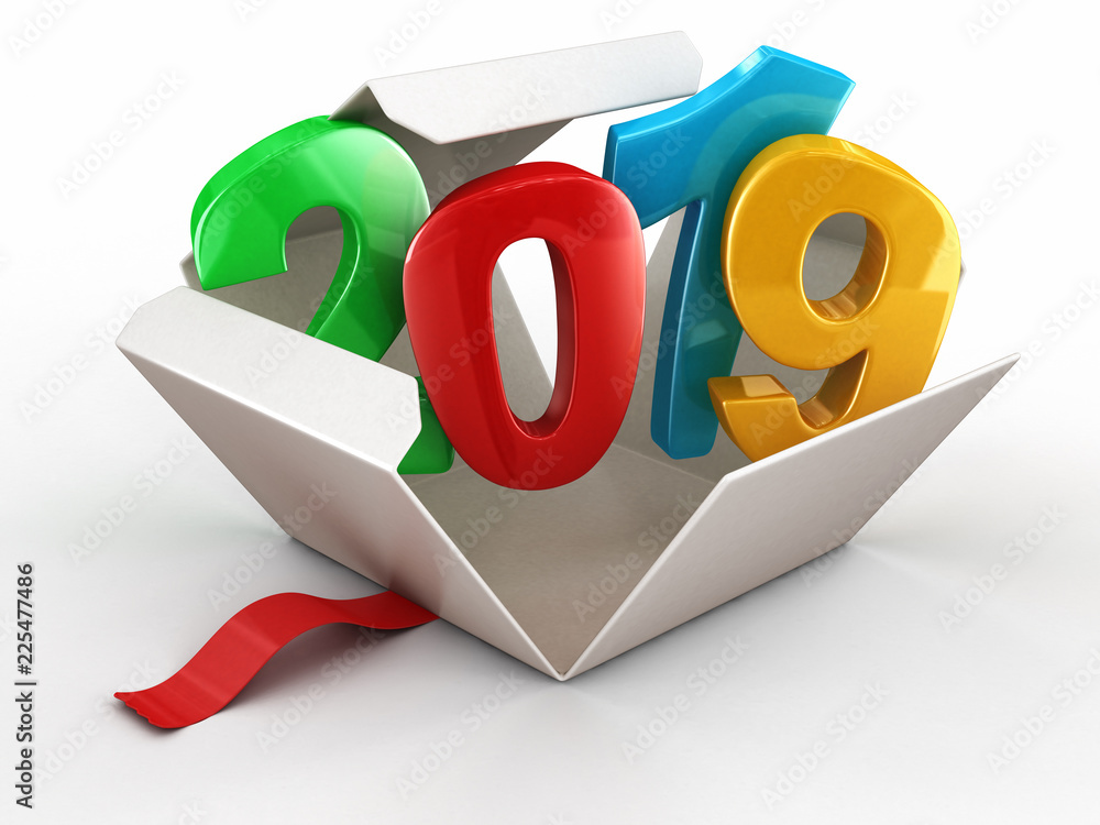 Poster open package with 2019. image with clipping path