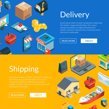 Vector isometric logistics and delivery icons. Web banne and poster page templates illustration