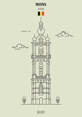 Obraz premium Belfort Tower in Mons, Belgium. Landmark icon