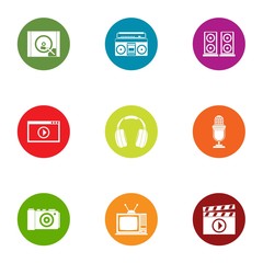 Play video icons set. Flat set of 9 play video vector icons for web isolated on white background