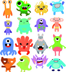 cartoon cute monster vector set
