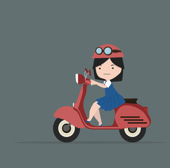 Fototapeta na wymiar little girl riding red motorcycle Flat design