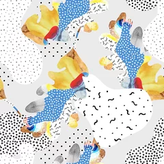 Poster Abstract naadloos patroon van herfstblad, vloeiende vormen, minimaal grunge-element, doodle © Tanya Syrytsyna