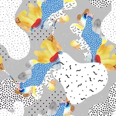 Fotobehang Abstract naadloos patroon van herfstblad, vloeiende vormen, minimaal grunge-element, doodle © Tanya Syrytsyna