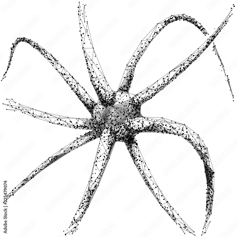 Aufkleber Neuron. Brain cell. Isolated black vector illustration in low-poly style on white background. The drawing consists of thin lines and dots. Polygonal image on topics of science or medicine. Low poly
