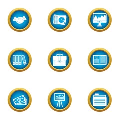 Business publication icons set. Flat set of 9 business publication vector icons for web isolated on white background