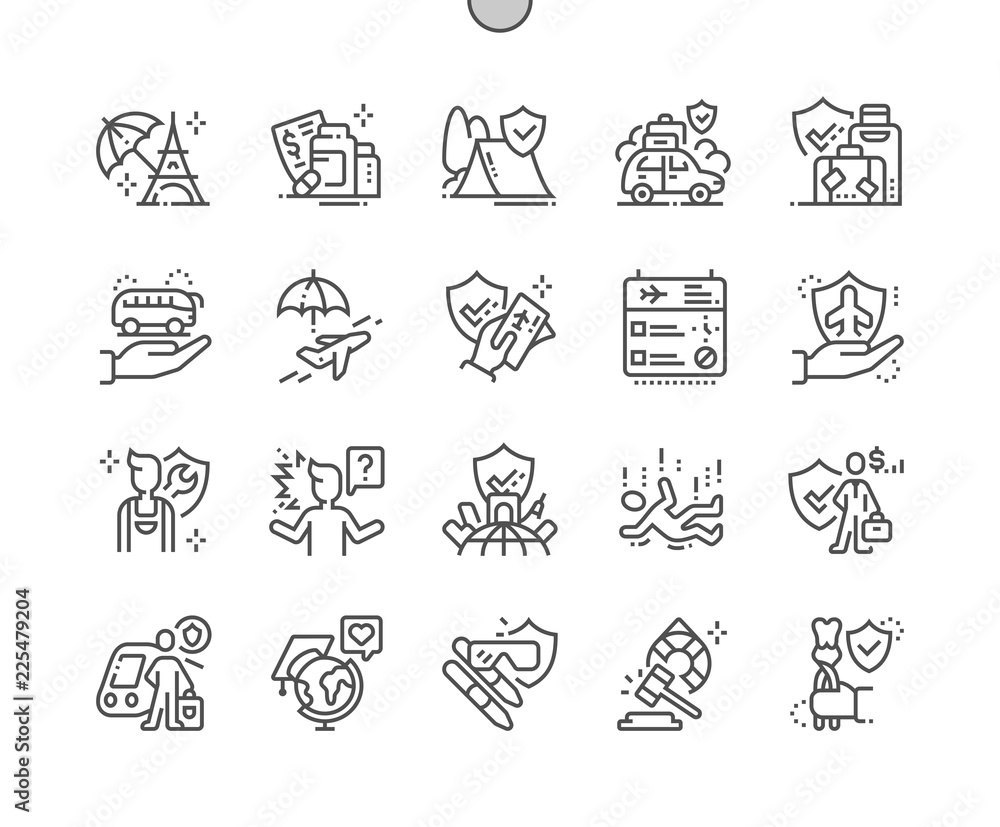 Poster travel insurance well-crafted pixel perfect vector thin line icons 30 2x grid for web graphics and a