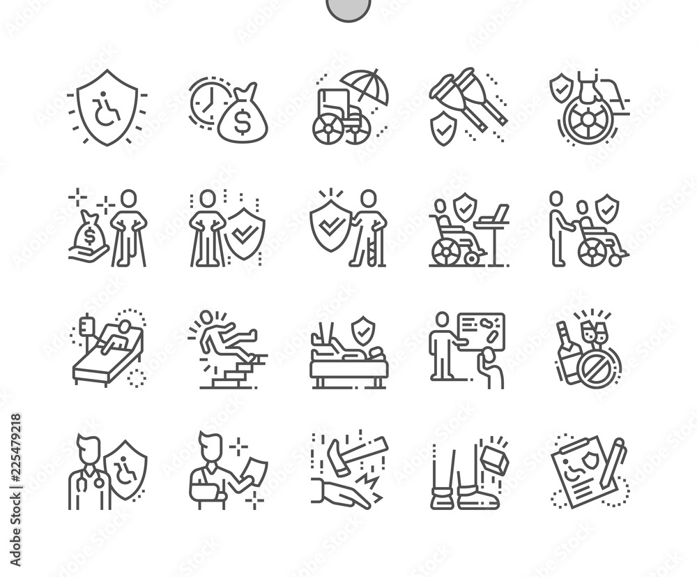 Aufkleber disability insurance well-crafted pixel perfect vector thin line icons 30 2x grid for web graphics a