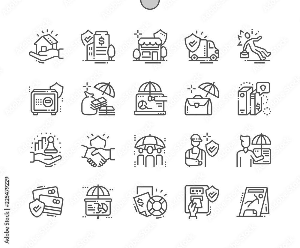 Poster business insurance well-crafted pixel perfect vector thin line icons 30 2x grid for web graphics and