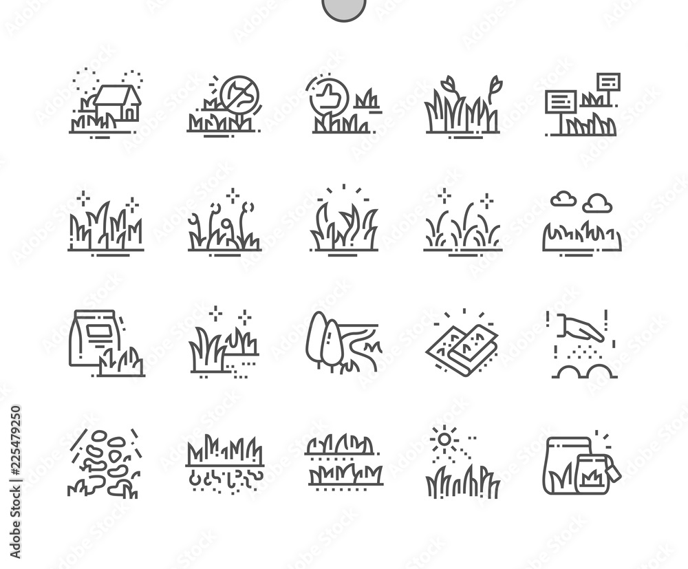 Poster types garden grass well-crafted pixel perfect vector thin line icons 30 2x grid for web graphics and