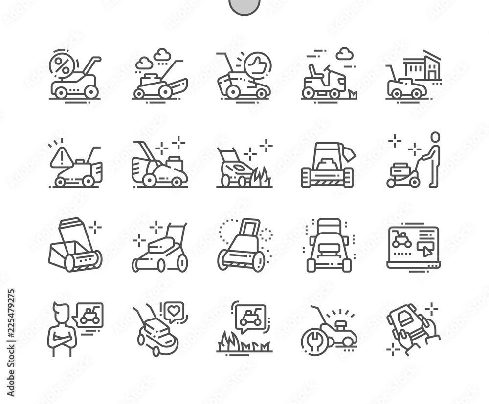 Aufkleber lawn mower well-crafted pixel perfect vector thin line icons 30 2x grid for web graphics and apps. s