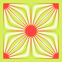 graphic asian style stylized flower in fresh green red shades