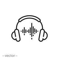 headphones with sound wave icon, music play line sign - vector illustration eps10