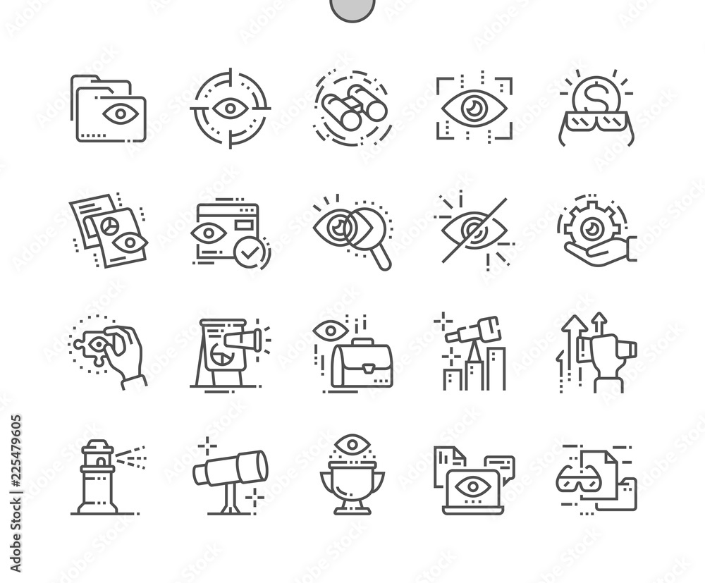 Poster vision well-crafted pixel perfect vector thin line icons 30 2x grid for web graphics and apps. simpl