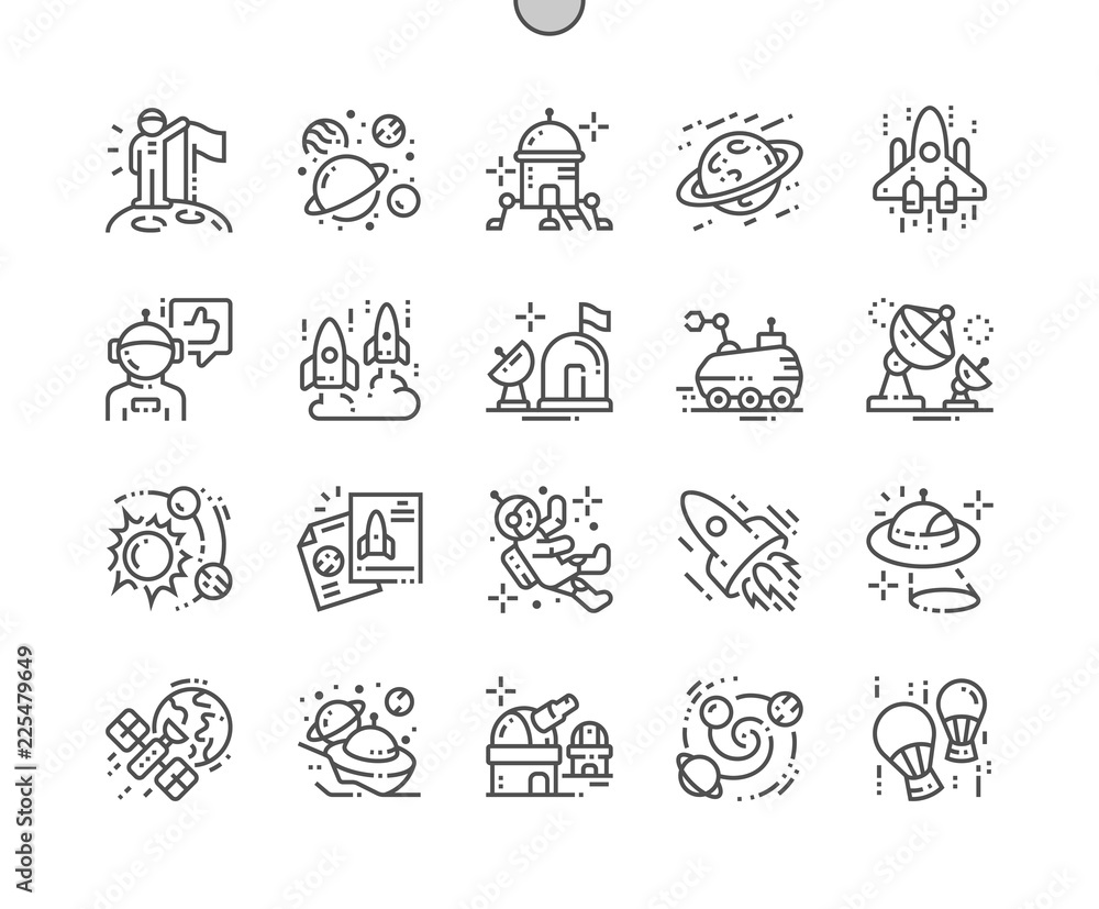 Poster space exploration well-crafted pixel perfect vector thin line icons 30 2x grid for web graphics and 