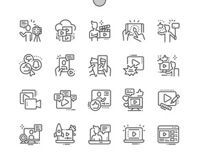 Video Blogging Well-crafted Pixel Perfect Vector Thin Line Icons 30 2x Grid for Web Graphics and Apps. Simple Minimal Pictogram