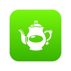 Kettle porcelain icon green vector isolated on white background