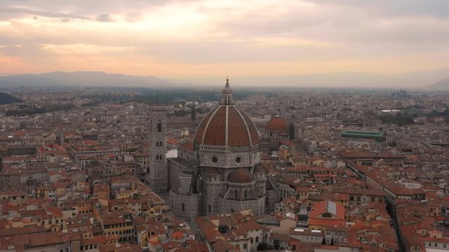 Cathedral of Florence at sunset - Aerial View in 4K