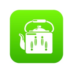 Kettle retro icon green vector isolated on white background