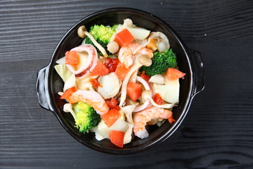Foodstuffs of sea food hot pot
