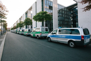 Line up of police cars in Berlin, Germany