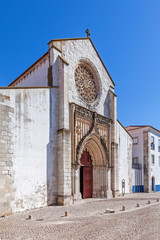 Santarem, Portugal. Igreja de Santo Agostinho da Graca church, with largest Rose Window carved of a...