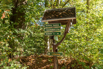 Hinweisschilder Im Wald bei Kriebstein, Sachsen
