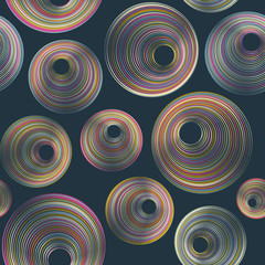 Fototapeta na wymiar Multiple circles seamless fabric pattern, textile background with round shapes. Abstract circles pink gold blue seamles pattern.