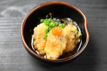 牡蠣と茄子のみぞれ揚げ出し