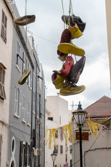 shoes hanging on the street