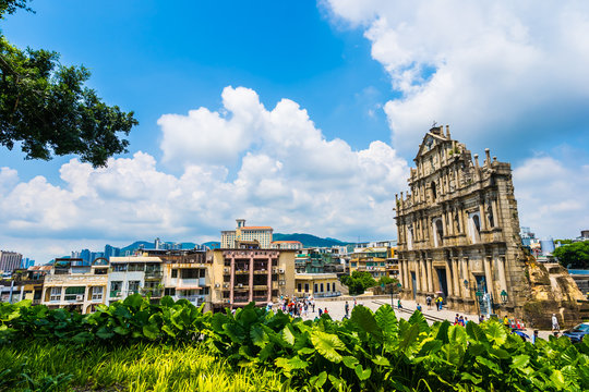 Beautiful old architecture building with ruin of st pual church