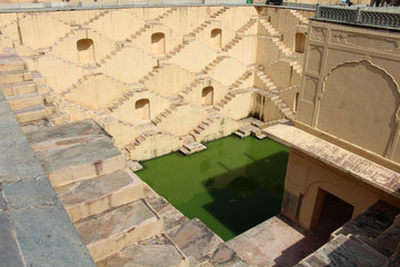 The unique architecture of a stepwell called "Panna Meena ka Kund" around Amer (Amber) Fort.
