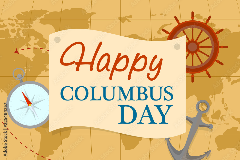 Poster world map columbus day concept background. flat illustration of world map columbus day vector concep