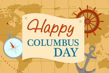 World map columbus day concept background. Flat illustration of world map columbus day vector concept background for web design