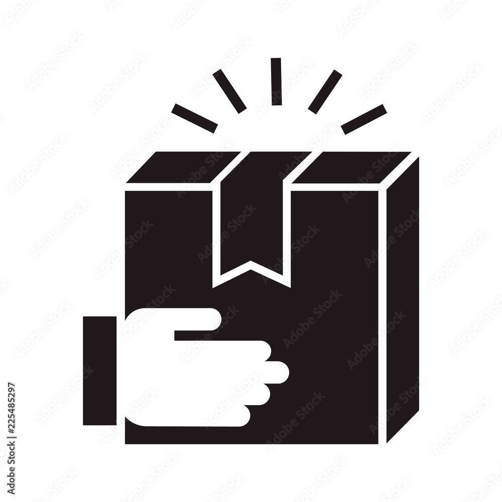 Poster hand delivery box icon. simple illustration of hand delivery box vector icon for web design isolated