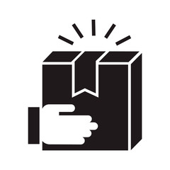 Hand delivery box icon. Simple illustration of hand delivery box vector icon for web design isolated on white background