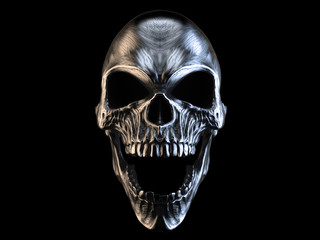 Screaming silver demon skull