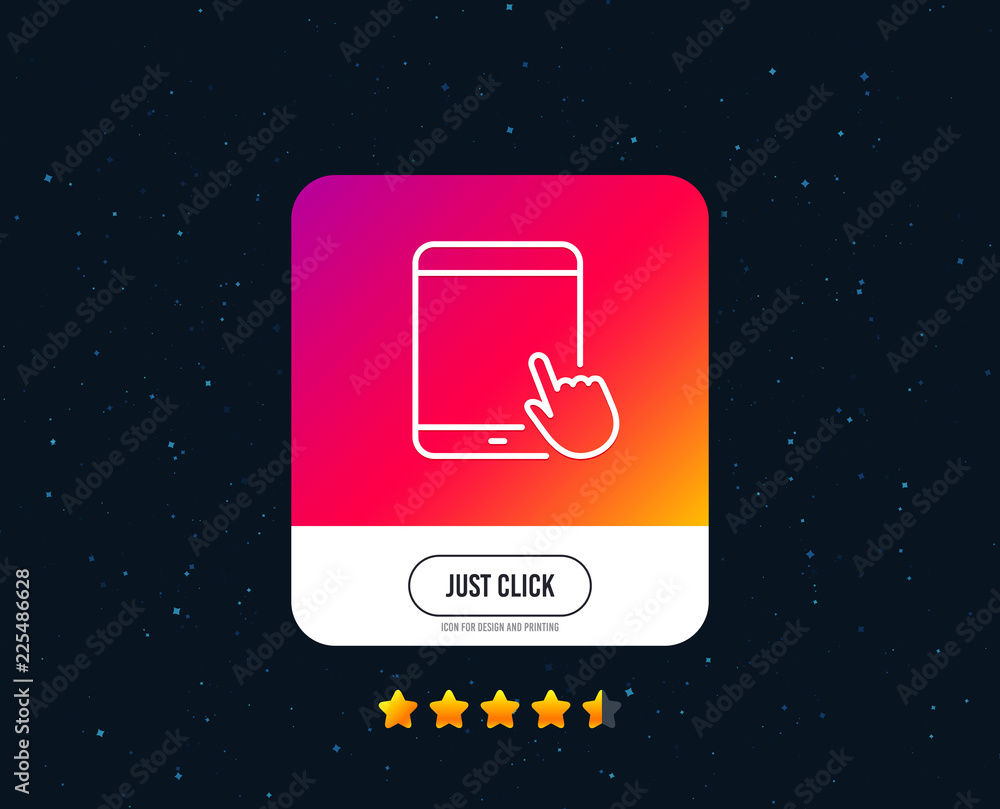 Poster tablet pc icon. mobile device with hand cursor sign. touchscreen gadget symbols. web or internet lin
