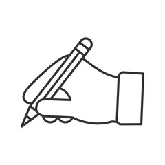 Hand holding pencil linear icon