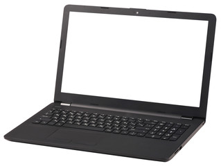 Black laptop isolated on white background.