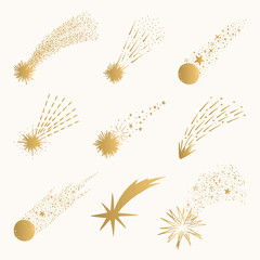 Golden comet and shooting star. Vector isolated illustration. - obrazy, fototapety, plakaty