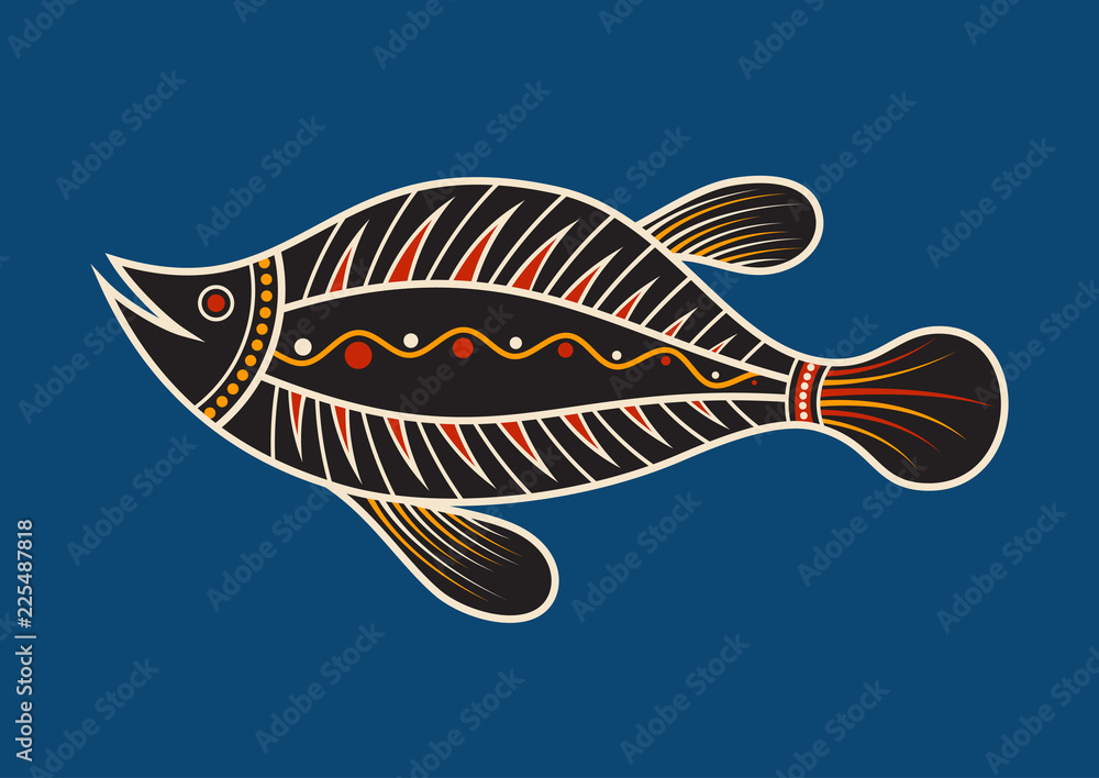 Wall mural fish. aboriginal art style.