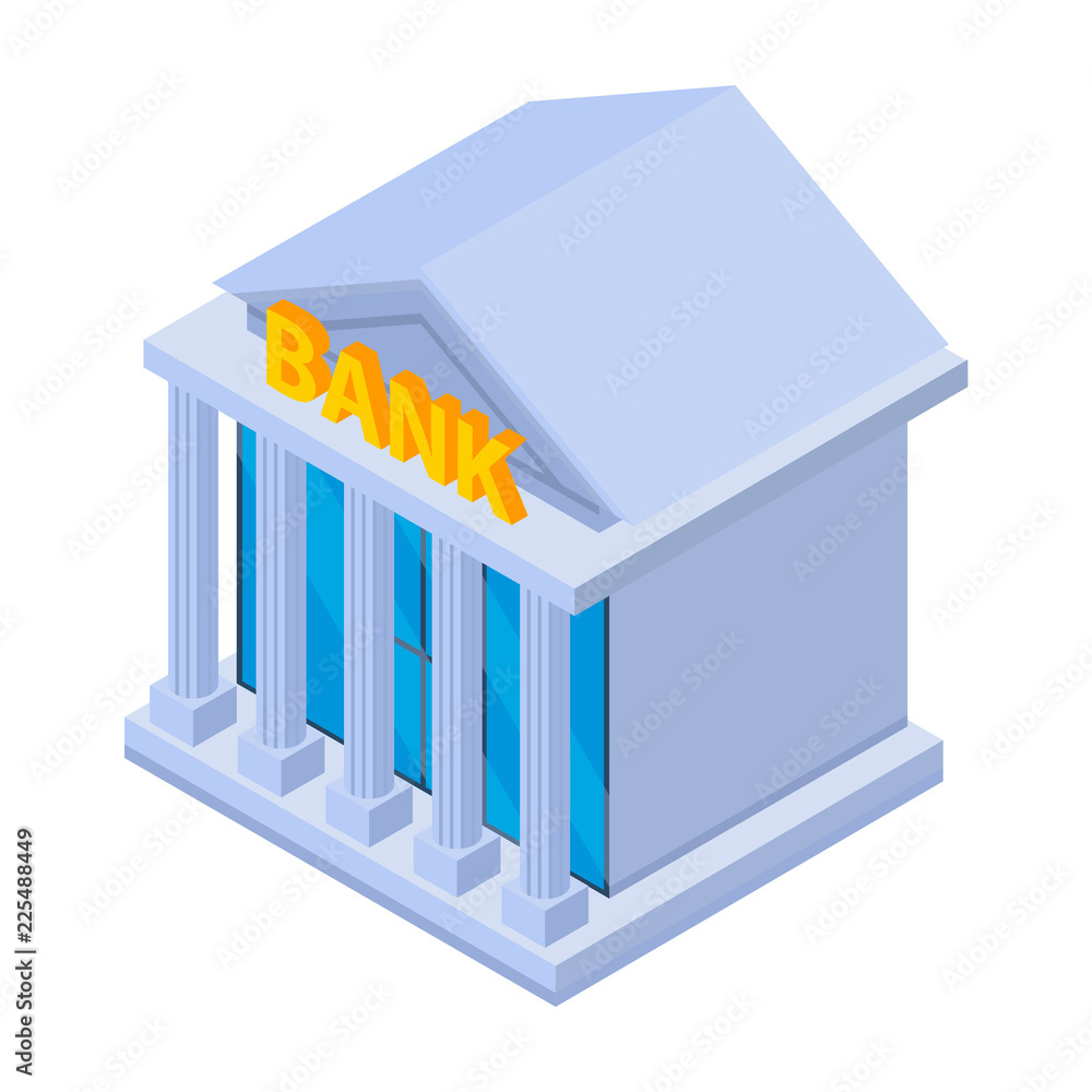 Poster bank building icon. isometric of bank building vector icon for web design isolated on white backgrou