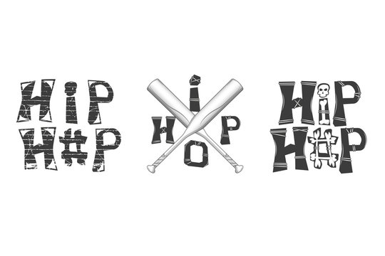 set of graphic elements in rap style. hip-hop inscription with bones. crossed baseball bats. isolated on white background