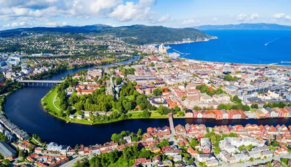 Fototapete Skandinavien Trondheim Luftpanoramabild