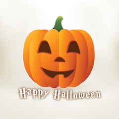 Halloween pumpkin with happy face on light background