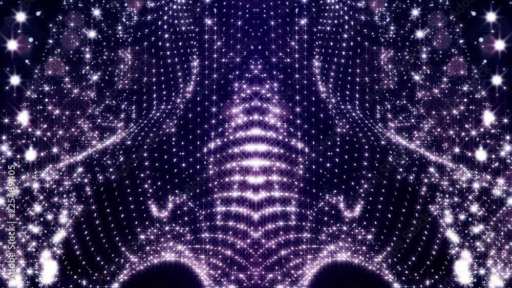 Poster 3d render of loop sci-fi animation with glow particles form rolling structures. seamless footage as 