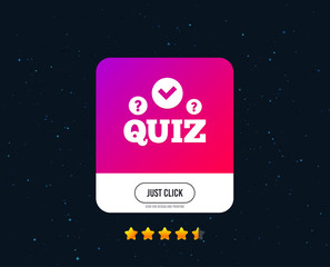 Quiz with check and question marks sign icon. Questions and answers game symbol. Web or internet icon design. Rating stars. Just click button. Vector